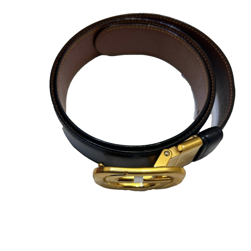 GUCCI金色Ｇ字Logo75公分皮帶-1