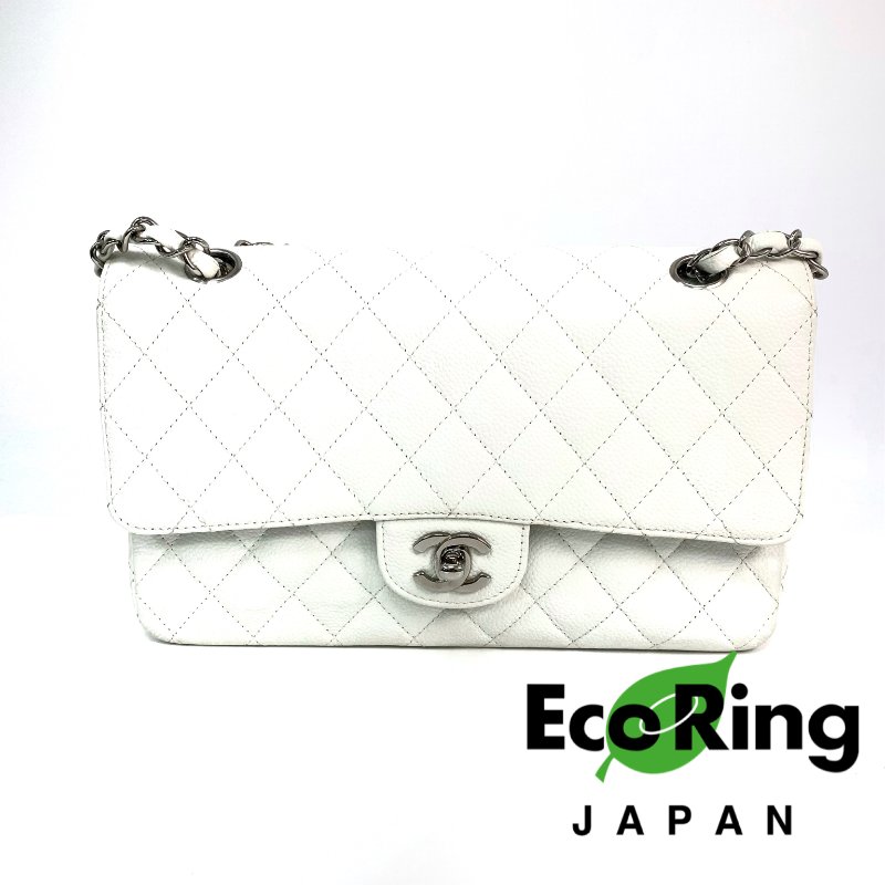 △ Chanel 香奈兒 CF25 White Caviar Skin Silver Tone Metal Double Flap Chain Shoulder Bag A01112 No.11 白色粒紋小牛皮銀色金屬鎖鏈肩背袋No.11 - 257021259-0