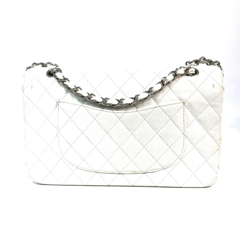 △ Chanel 香奈兒 CF25 White Caviar Skin Silver Tone Metal Double Flap Chain Shoulder Bag A01112 No.11 白色粒紋小牛皮銀色金屬鎖鏈肩背袋No.11 - 257021259-1