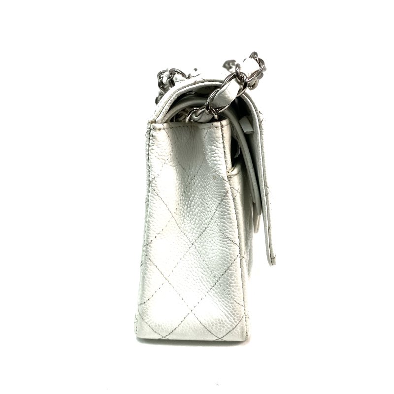 △ Chanel 香奈兒 CF25 White Caviar Skin Silver Tone Metal Double Flap Chain Shoulder Bag A01112 No.11 白色粒紋小牛皮銀色金屬鎖鏈肩背袋No.11 - 257021259-3