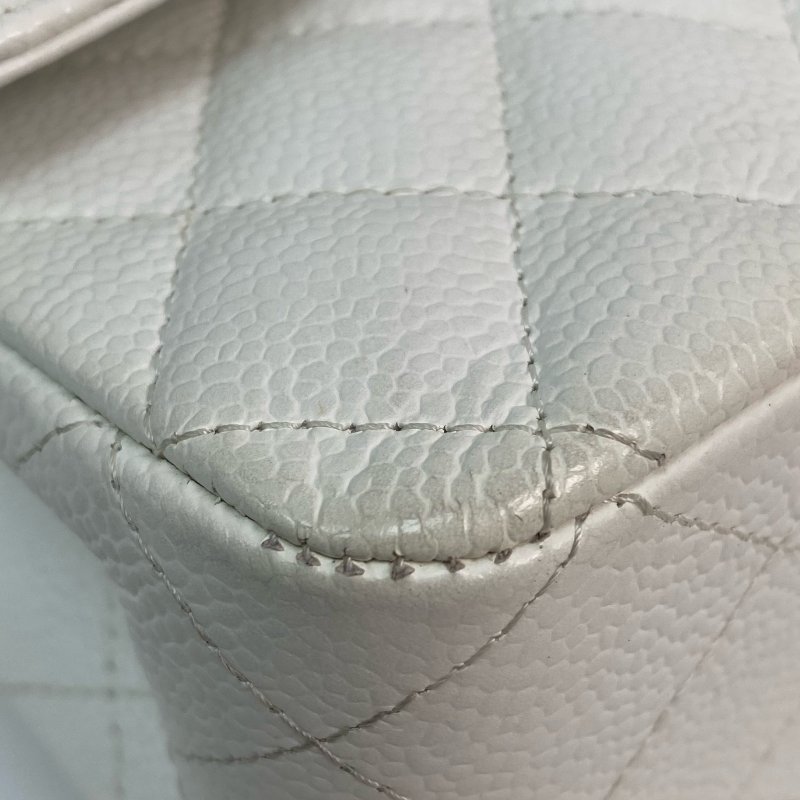 △ Chanel 香奈兒 CF25 White Caviar Skin Silver Tone Metal Double Flap Chain Shoulder Bag A01112 No.11 白色粒紋小牛皮銀色金屬鎖鏈肩背袋No.11 - 257021259-5