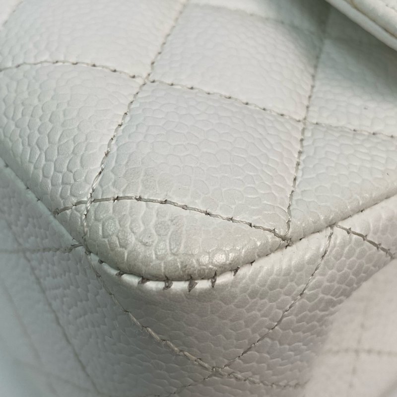 △ Chanel 香奈兒 CF25 White Caviar Skin Silver Tone Metal Double Flap Chain Shoulder Bag A01112 No.11 白色粒紋小牛皮銀色金屬鎖鏈肩背袋No.11 - 257021259-6