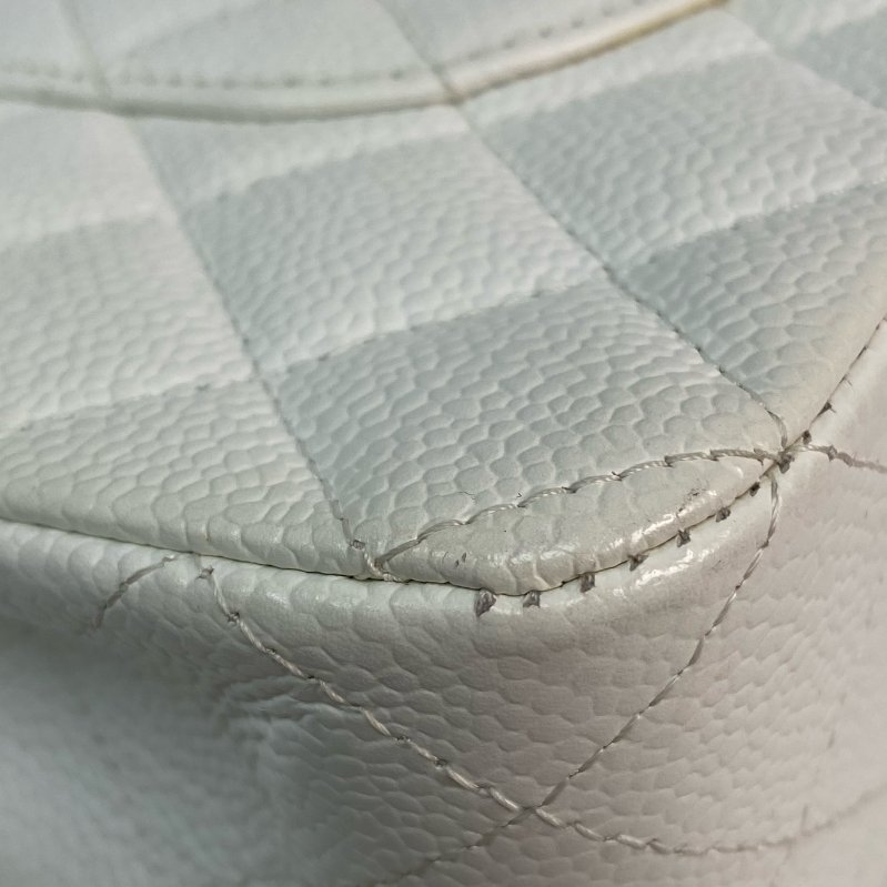 △ Chanel 香奈兒 CF25 White Caviar Skin Silver Tone Metal Double Flap Chain Shoulder Bag A01112 No.11 白色粒紋小牛皮銀色金屬鎖鏈肩背袋No.11 - 257021259-7