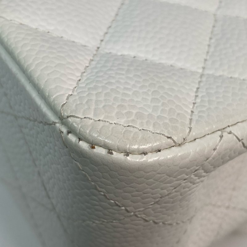 △ Chanel 香奈兒 CF25 White Caviar Skin Silver Tone Metal Double Flap Chain Shoulder Bag A01112 No.11 白色粒紋小牛皮銀色金屬鎖鏈肩背袋No.11 - 257021259-8