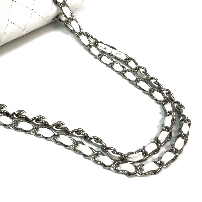 △ Chanel 香奈兒 CF25 White Caviar Skin Silver Tone Metal Double Flap Chain Shoulder Bag A01112 No.11 白色粒紋小牛皮銀色金屬鎖鏈肩背袋No.11 - 257021259-9