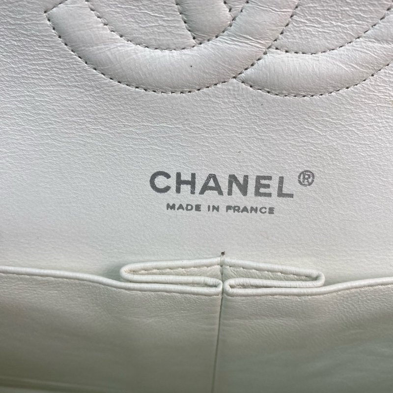 △ Chanel 香奈兒 CF25 White Caviar Skin Silver Tone Metal Double Flap Chain Shoulder Bag A01112 No.11 白色粒紋小牛皮銀色金屬鎖鏈肩背袋No.11 - 257021259-15