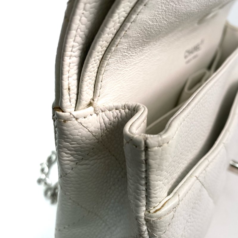 △ Chanel 香奈兒 CF25 White Caviar Skin Silver Tone Metal Double Flap Chain Shoulder Bag A01112 No.11 白色粒紋小牛皮銀色金屬鎖鏈肩背袋No.11 - 257021259-21