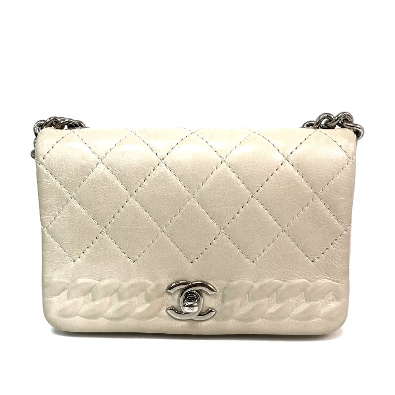 △ Chanel 香奈兒 Beige Calfskin Silver Tone Metal Single Flap Chain Shoulder Bag No.25 米白色小牛皮銀色金屬鎖鏈肩背袋No.25 - 257021309-1