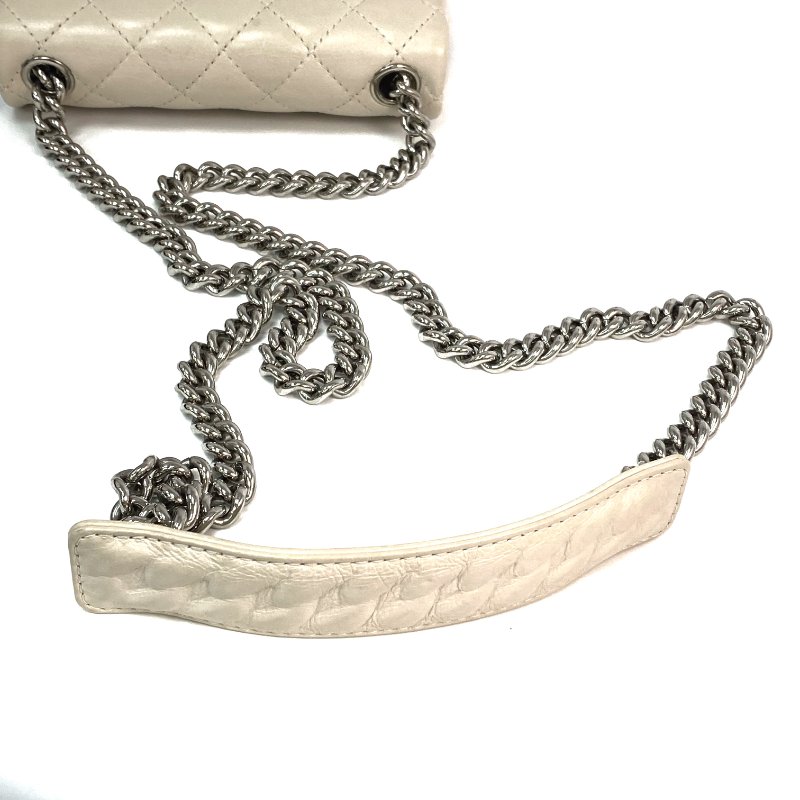△ Chanel 香奈兒 Beige Calfskin Silver Tone Metal Single Flap Chain Shoulder Bag No.25 米白色小牛皮銀色金屬鎖鏈肩背袋No.25 - 257021309-10