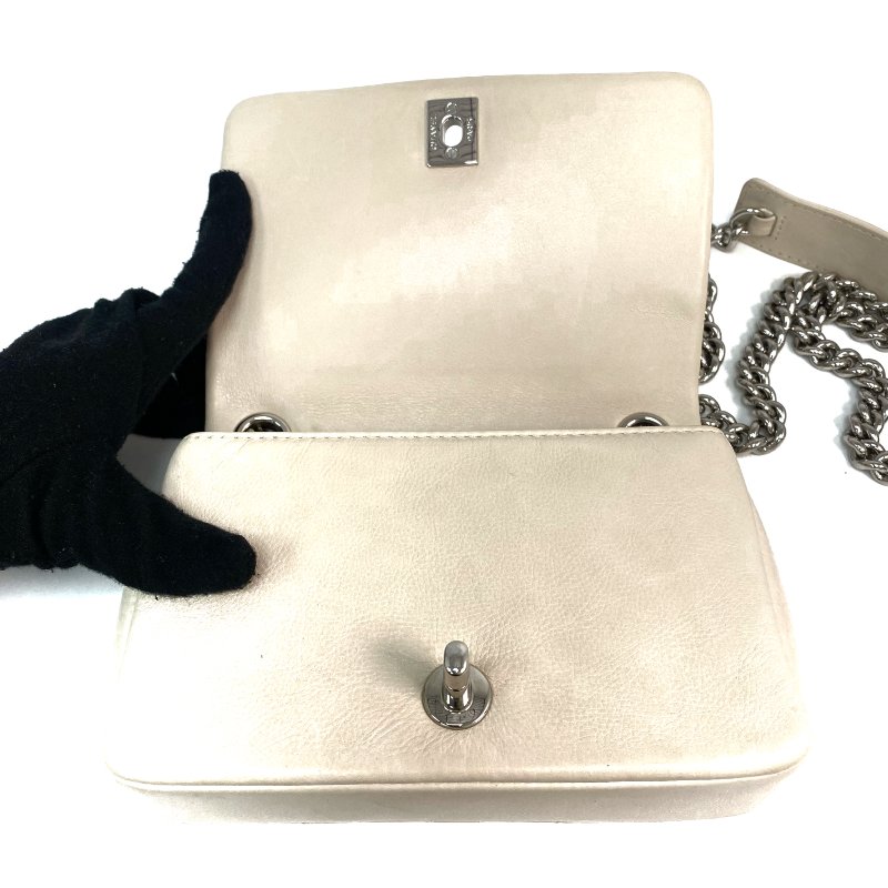 △ Chanel 香奈兒 Beige Calfskin Silver Tone Metal Single Flap Chain Shoulder Bag No.25 米白色小牛皮銀色金屬鎖鏈肩背袋No.25 - 257021309-12