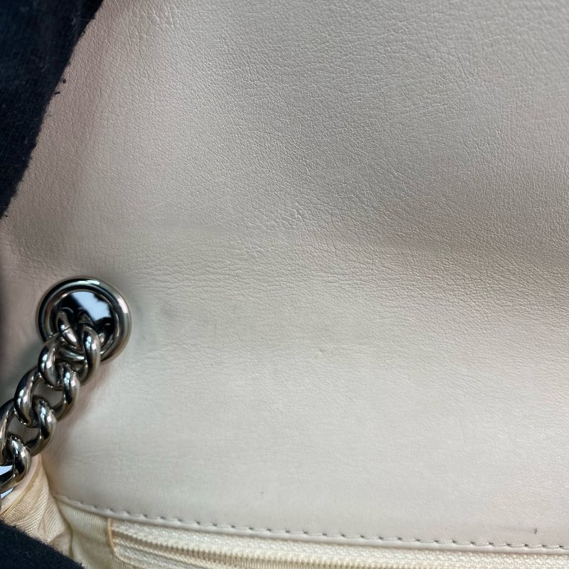 △ Chanel 香奈兒 Beige Calfskin Silver Tone Metal Single Flap Chain Shoulder Bag No.25 米白色小牛皮銀色金屬鎖鏈肩背袋No.25 - 257021309-14