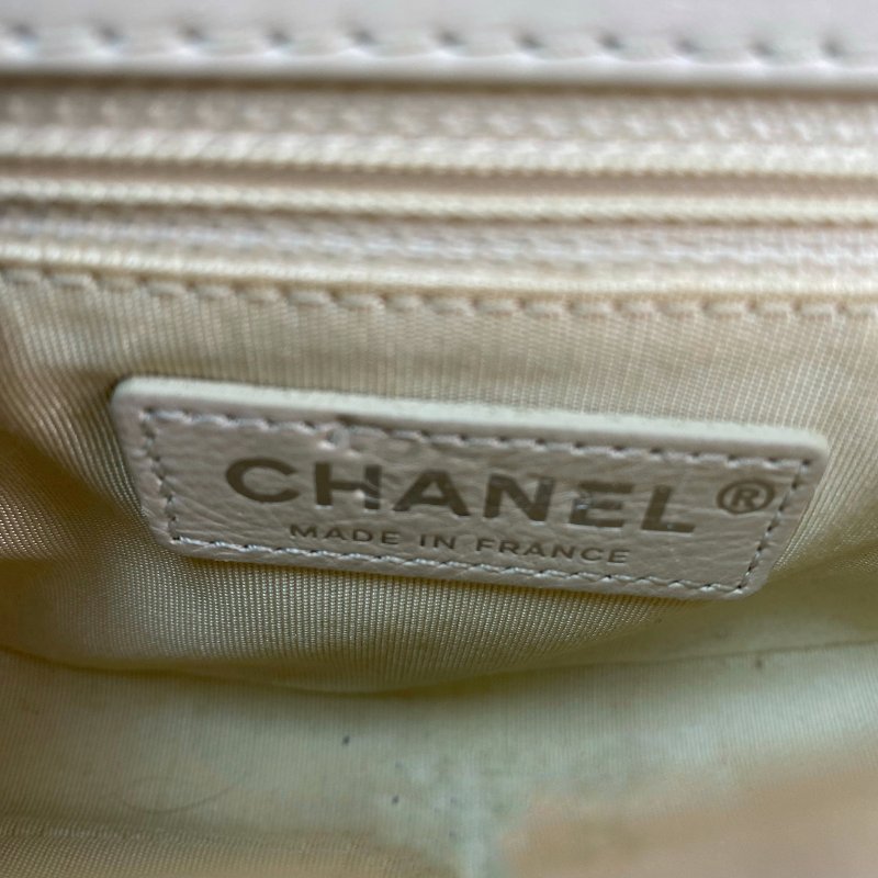 △ Chanel 香奈兒 Beige Calfskin Silver Tone Metal Single Flap Chain Shoulder Bag No.25 米白色小牛皮銀色金屬鎖鏈肩背袋No.25 - 257021309-15