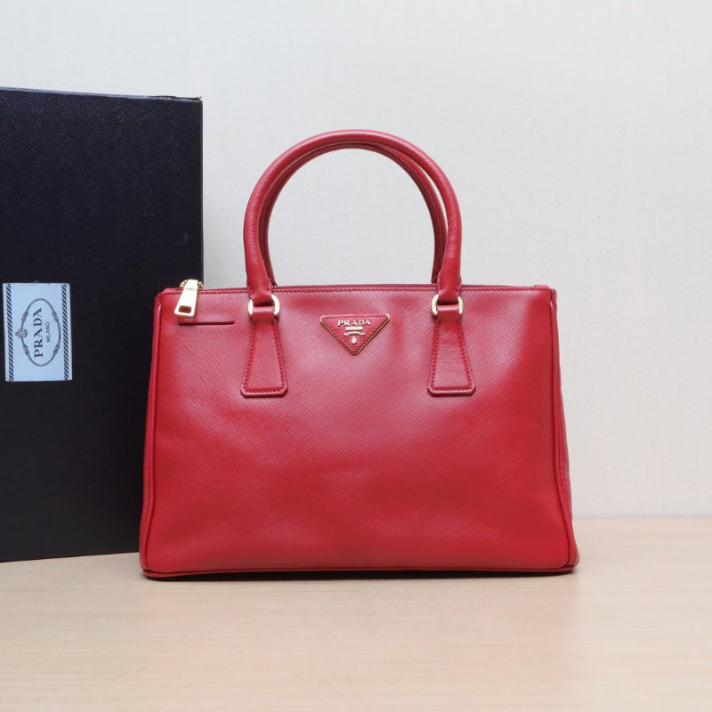 PRADA Galleria殺手包中號紅色牛皮金扣肩背包-0