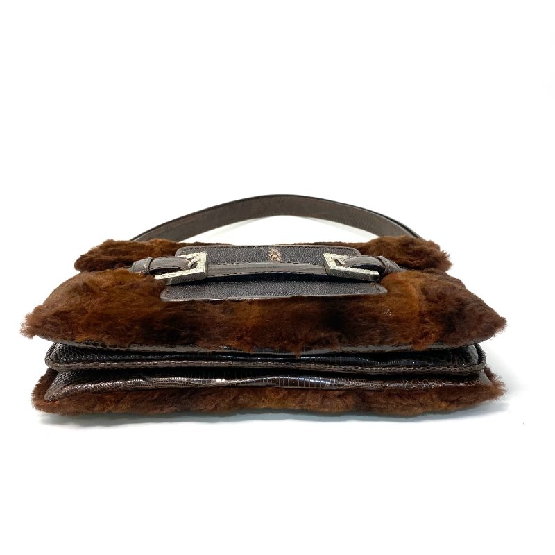 △ Fendi 芬迪 Vintage Brown Manta Ray Skin Lizard Skin Fur Handbag 復古啡色魔鬼魚皮蜥蜴皮毛皮手袋 - 247013237-8