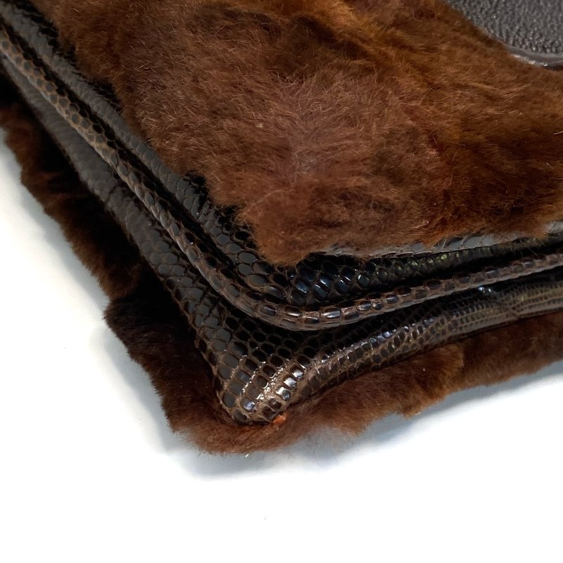 △ Fendi 芬迪 Vintage Brown Manta Ray Skin Lizard Skin Fur Handbag 復古啡色魔鬼魚皮蜥蜴皮毛皮手袋 - 247013237-9