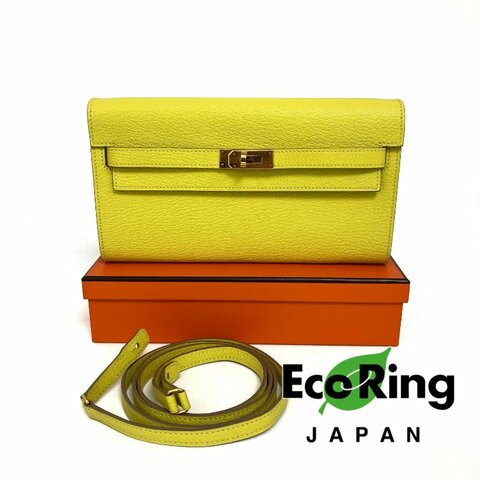 △ Hermes 愛馬仕 Kelly To Go 9R Lime Mysore Goatskin Gold-Plated Hardware Wallet With Strap Stamp Y 檸檬黃山羊皮金扣肩帶銀包 Y刻 -257015704