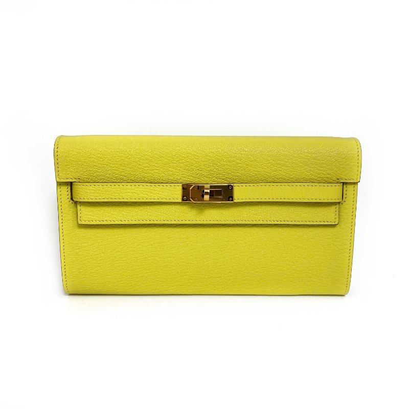 △ Hermes 愛馬仕 Kelly To Go 9R Lime Mysore Goatskin Gold-Plated Hardware Wallet With Strap Stamp Y 檸檬黃山羊皮金扣肩帶銀包 Y刻 -257015704-1