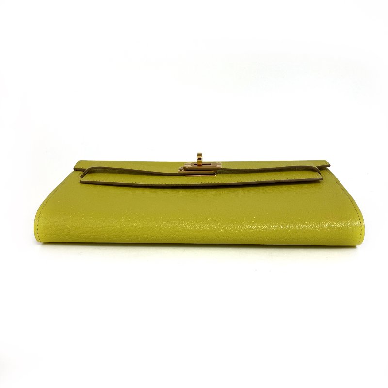 △ Hermes 愛馬仕 Kelly To Go 9R Lime Mysore Goatskin Gold-Plated Hardware Wallet With Strap Stamp Y 檸檬黃山羊皮金扣肩帶銀包 Y刻 -257015704-5