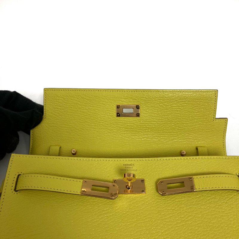 △ Hermes 愛馬仕 Kelly To Go 9R Lime Mysore Goatskin Gold-Plated Hardware Wallet With Strap Stamp Y 檸檬黃山羊皮金扣肩帶銀包 Y刻 -257015704-14