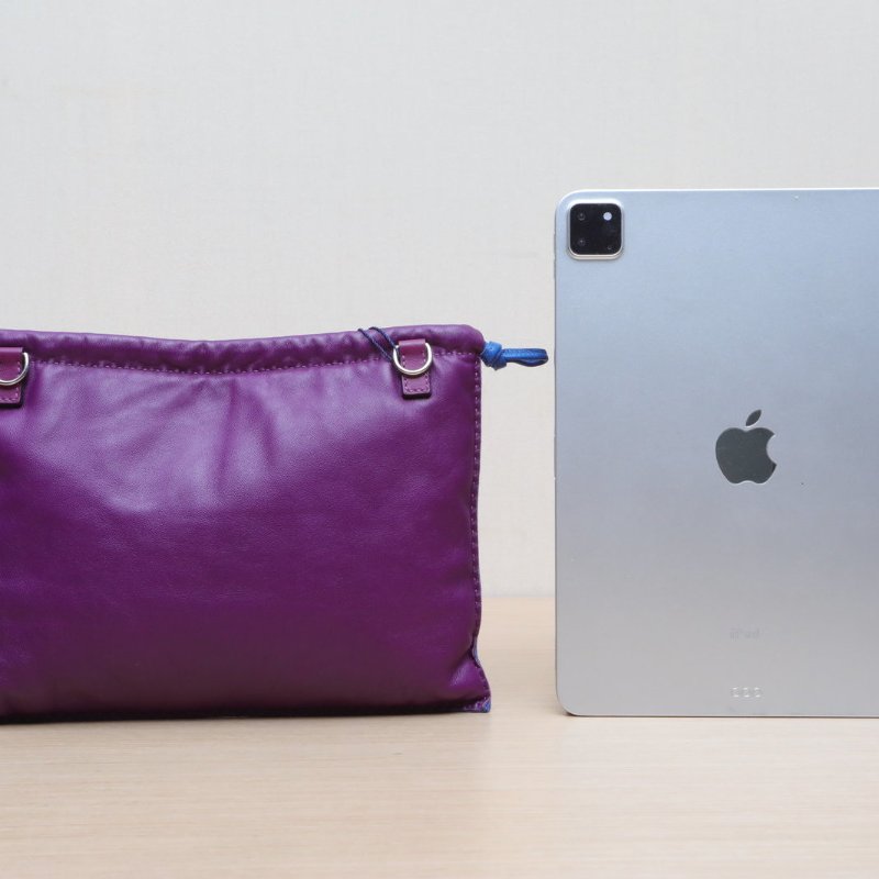 HERMES 71法國藍P9海葵紫Swift皮羊皮U刻銀扣PILO手拿包拼/肩背包-4