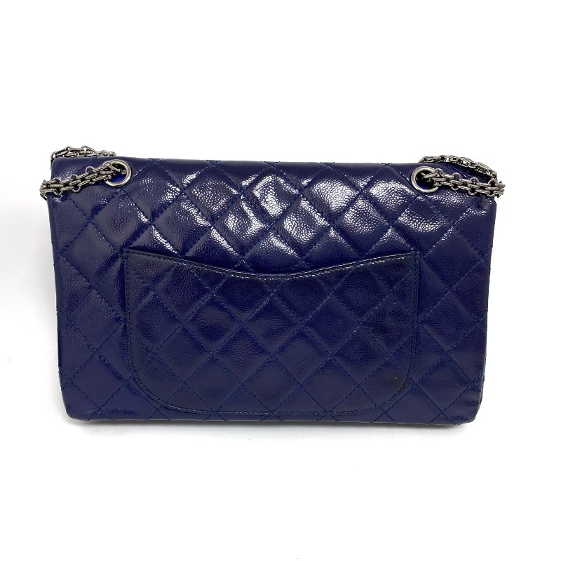△ Chanel 香奈兒 2.55 Navy Patent Leather Gray Tone Metal Double Flap Chain Shoulder Bag No.20 深藍色漆皮灰色金屬鏈條肩背袋 No.20 -257022153-2