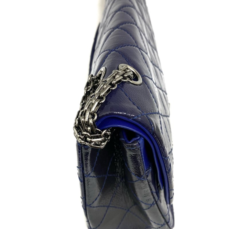 △ Chanel 香奈兒 2.55 Navy Patent Leather Gray Tone Metal Double Flap Chain Shoulder Bag No.20 深藍色漆皮灰色金屬鏈條肩背袋 No.20 -257022153-5