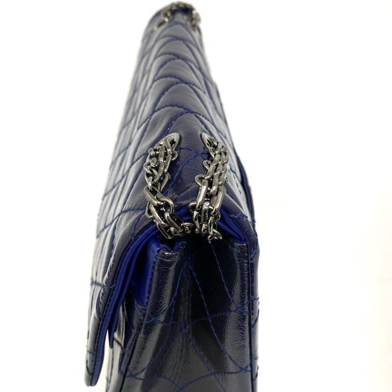 △ Chanel 香奈兒 2.55 Navy Patent Leather Gray Tone Metal Double Flap Chain Shoulder Bag No.20 深藍色漆皮灰色金屬鏈條肩背袋 No.20 -257022153-6