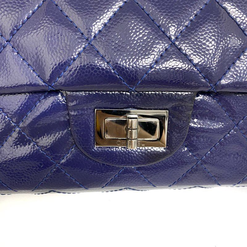 △ Chanel 香奈兒 2.55 Navy Patent Leather Gray Tone Metal Double Flap Chain Shoulder Bag No.20 深藍色漆皮灰色金屬鏈條肩背袋 No.20 -257022153-7