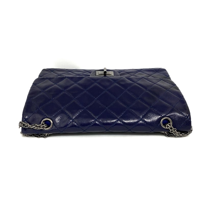 △ Chanel 香奈兒 2.55 Navy Patent Leather Gray Tone Metal Double Flap Chain Shoulder Bag No.20 深藍色漆皮灰色金屬鏈條肩背袋 No.20 -257022153-8