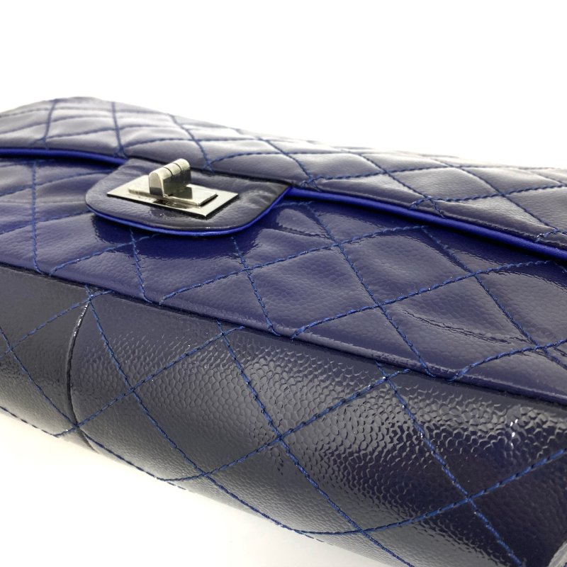 △ Chanel 香奈兒 2.55 Navy Patent Leather Gray Tone Metal Double Flap Chain Shoulder Bag No.20 深藍色漆皮灰色金屬鏈條肩背袋 No.20 -257022153-10