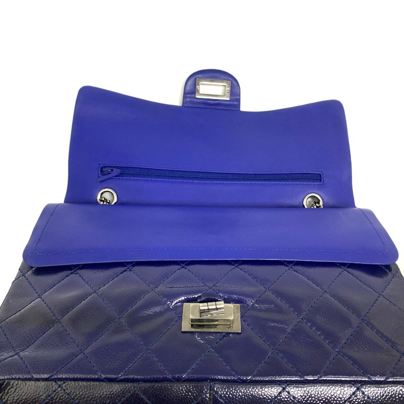 △ Chanel 香奈兒 2.55 Navy Patent Leather Gray Tone Metal Double Flap Chain Shoulder Bag No.20 深藍色漆皮灰色金屬鏈條肩背袋 No.20 -257022153-15