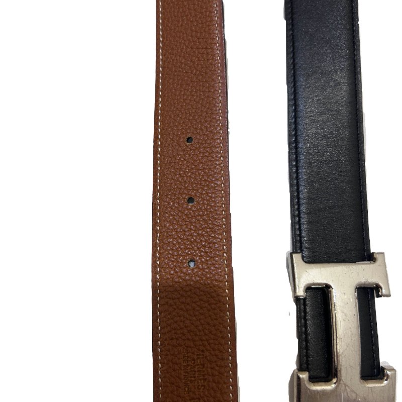 HERMES黑駝H扣70公分雙面皮帶-3