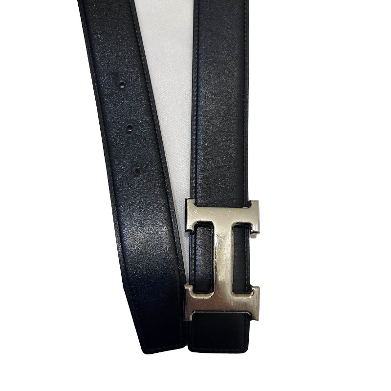 HERMES黑駝H扣70公分雙面皮帶-5