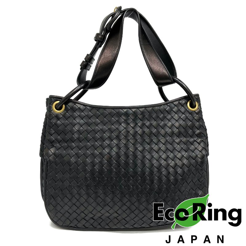 ☆ Bottega Veneta 寶緹嘉 Black Inrecciato Lambskin Shoulder Bag 黑色編織紋羊皮肩背袋 - 257022065-0