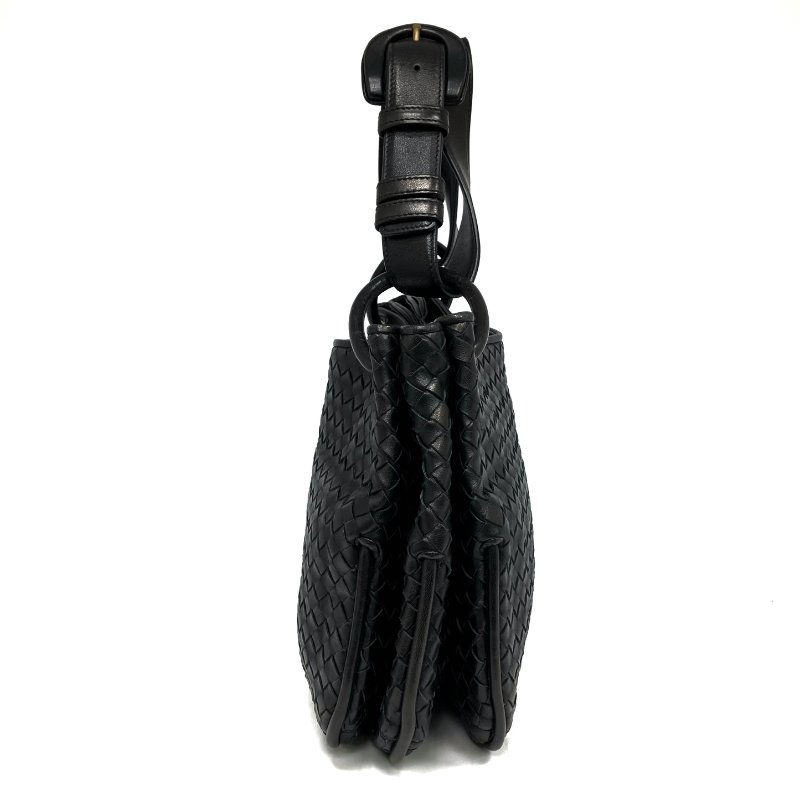 ☆ Bottega Veneta 寶緹嘉 Black Inrecciato Lambskin Shoulder Bag 黑色編織紋羊皮肩背袋 - 257022065-2