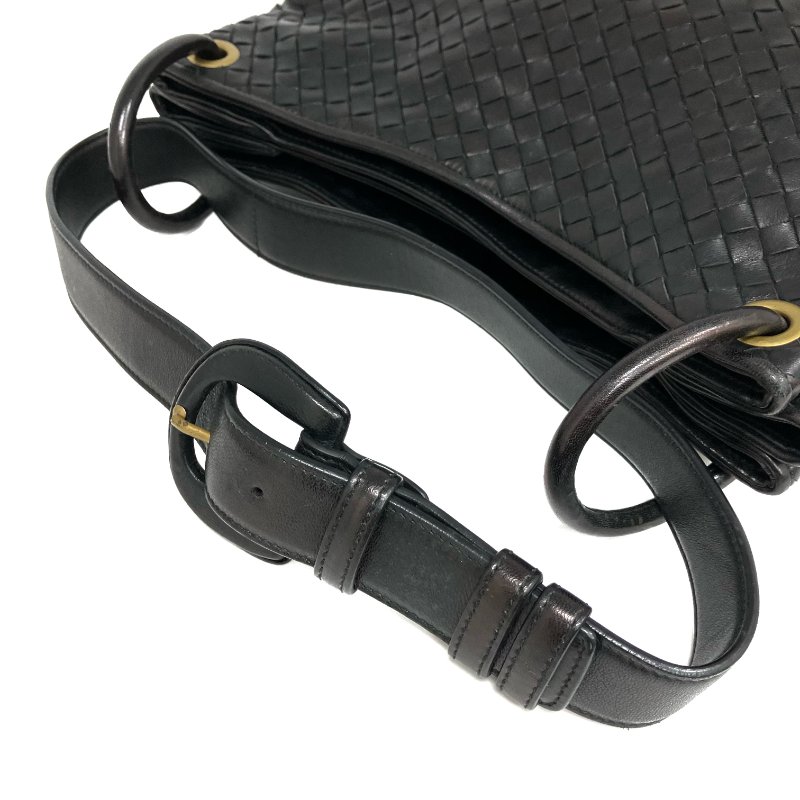 ☆ Bottega Veneta 寶緹嘉 Black Inrecciato Lambskin Shoulder Bag 黑色編織紋羊皮肩背袋 - 257022065-8
