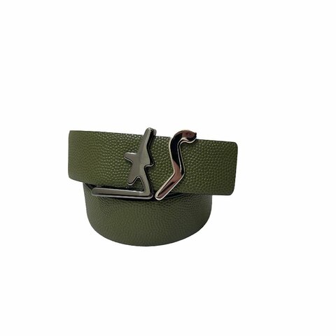 FERRAGAMO綠色荔枝皮銀扣Logo皮帶