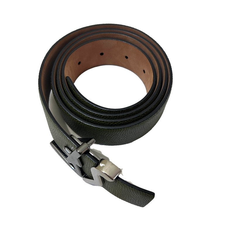 FERRAGAMO綠色荔枝皮銀扣Logo皮帶-1