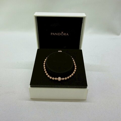 PANDORA 玫瑰金圓珠鑲鑽手鍊