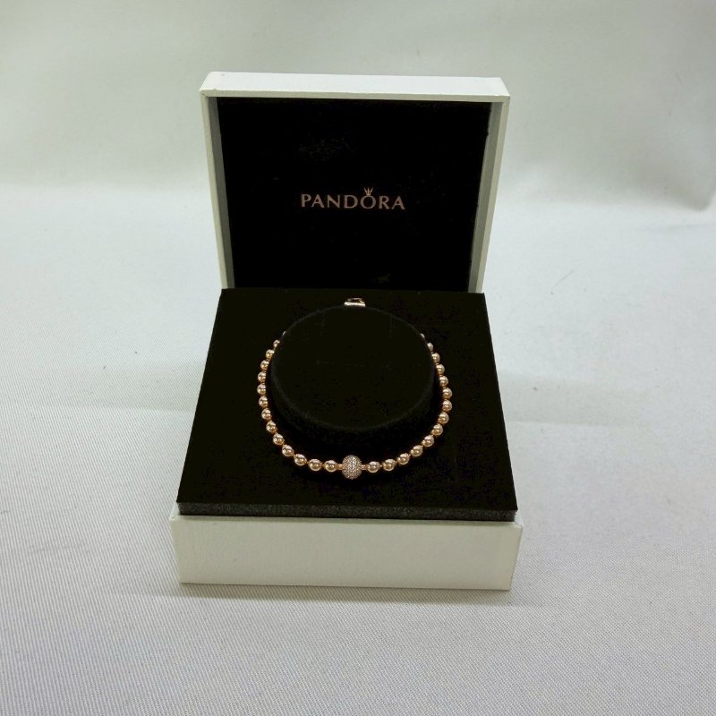 PANDORA 玫瑰金圓珠鑲鑽手鍊-0