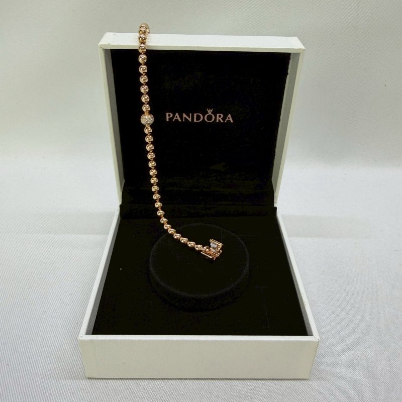 PANDORA 玫瑰金圓珠鑲鑽手鍊-5