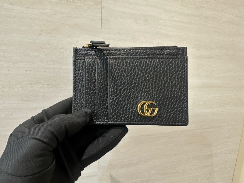 Gucci 黑牛皮Marmont GG金釦5卡零錢卡包-0