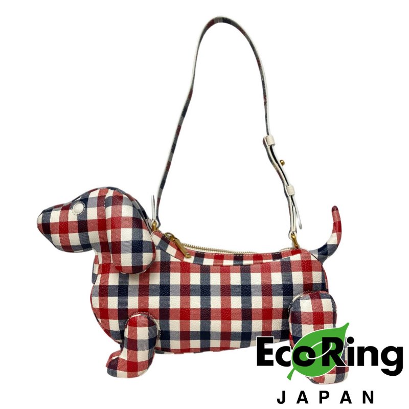 ☆ Thom Browne Blue Red White Coated Canvas Checked Dog Shoulder Bag 藍色紅色白色塗層帆布格紋小狗肩背包 - 257022417-0
