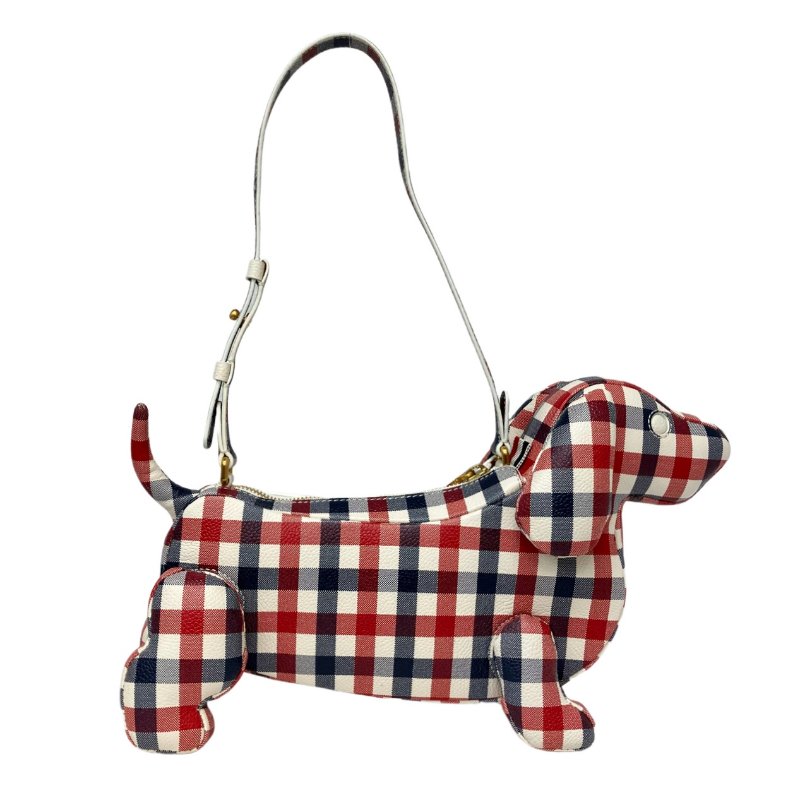 ☆ Thom Browne Blue Red White Coated Canvas Checked Dog Shoulder Bag 藍色紅色白色塗層帆布格紋小狗肩背包 - 257022417-1