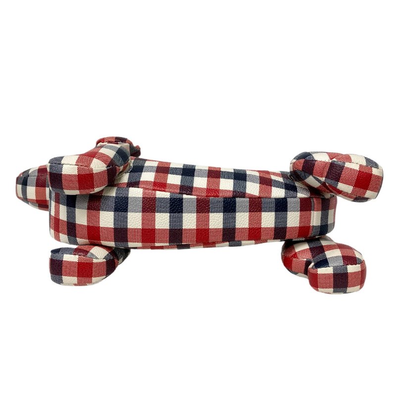 ☆ Thom Browne Blue Red White Coated Canvas Checked Dog Shoulder Bag 藍色紅色白色塗層帆布格紋小狗肩背包 - 257022417-4