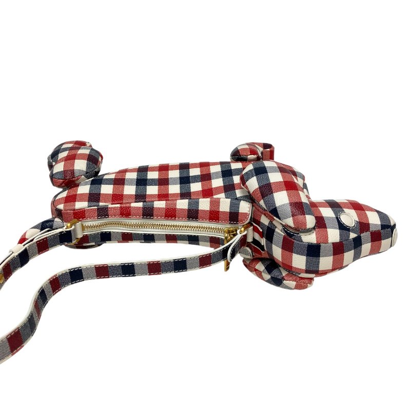 ☆ Thom Browne Blue Red White Coated Canvas Checked Dog Shoulder Bag 藍色紅色白色塗層帆布格紋小狗肩背包 - 257022417-5