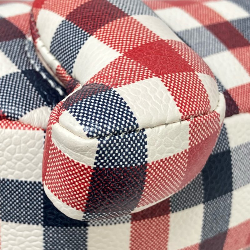 ☆ Thom Browne Blue Red White Coated Canvas Checked Dog Shoulder Bag 藍色紅色白色塗層帆布格紋小狗肩背包 - 257022417-11