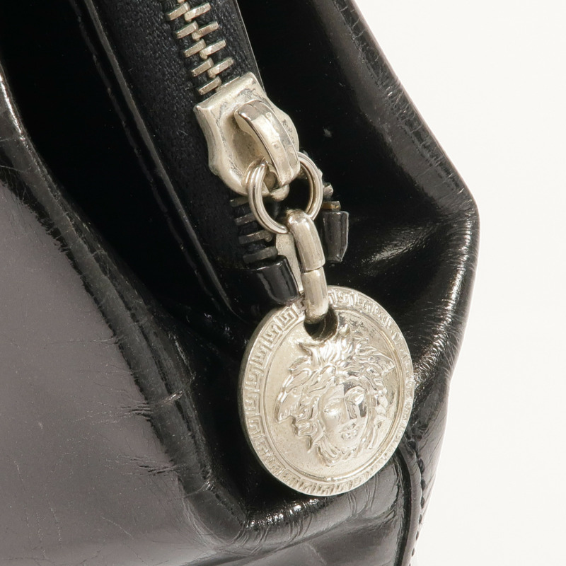 VERSACE 漆皮皮革Handbag銀扣手挽袋-10