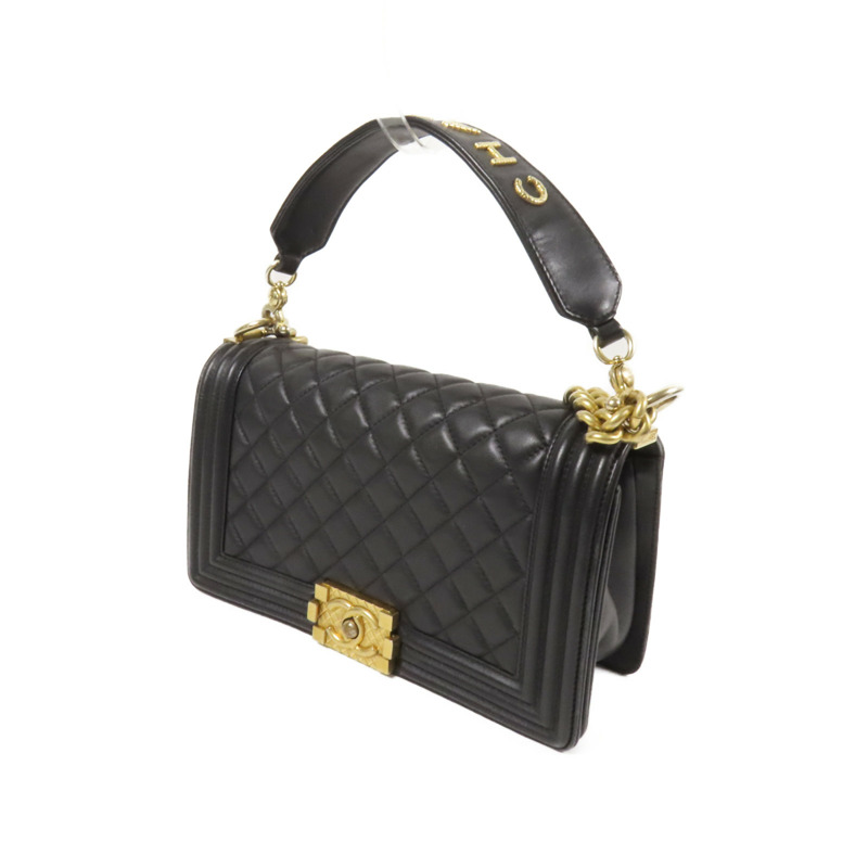CHANEL 羊皮皮革Boy 25 2Way Shoulder Bag金扣鏈帶手挽肩背兩用袋-2