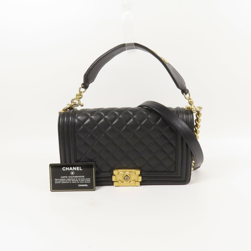 CHANEL 羊皮皮革Boy 25 2Way Shoulder Bag金扣鏈帶手挽肩背兩用袋-13